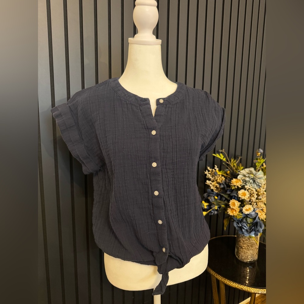 LOFT Navy Button-Down Shirt